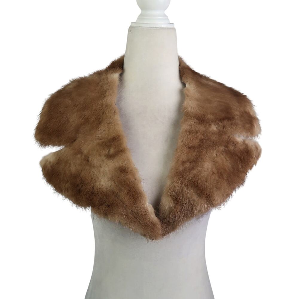 Vintage Genuine Mink Fur Collar Brown Quilted Lining